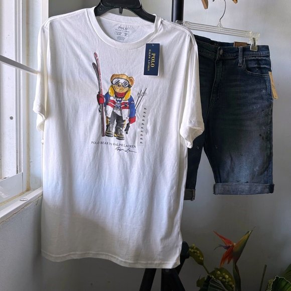 NWT POLO RALPH LAUREN LOT POLO BEAR SHIRT + JEAN SHORTS BIG KIDS YOUTH 18-20 - Picture 1 of 8